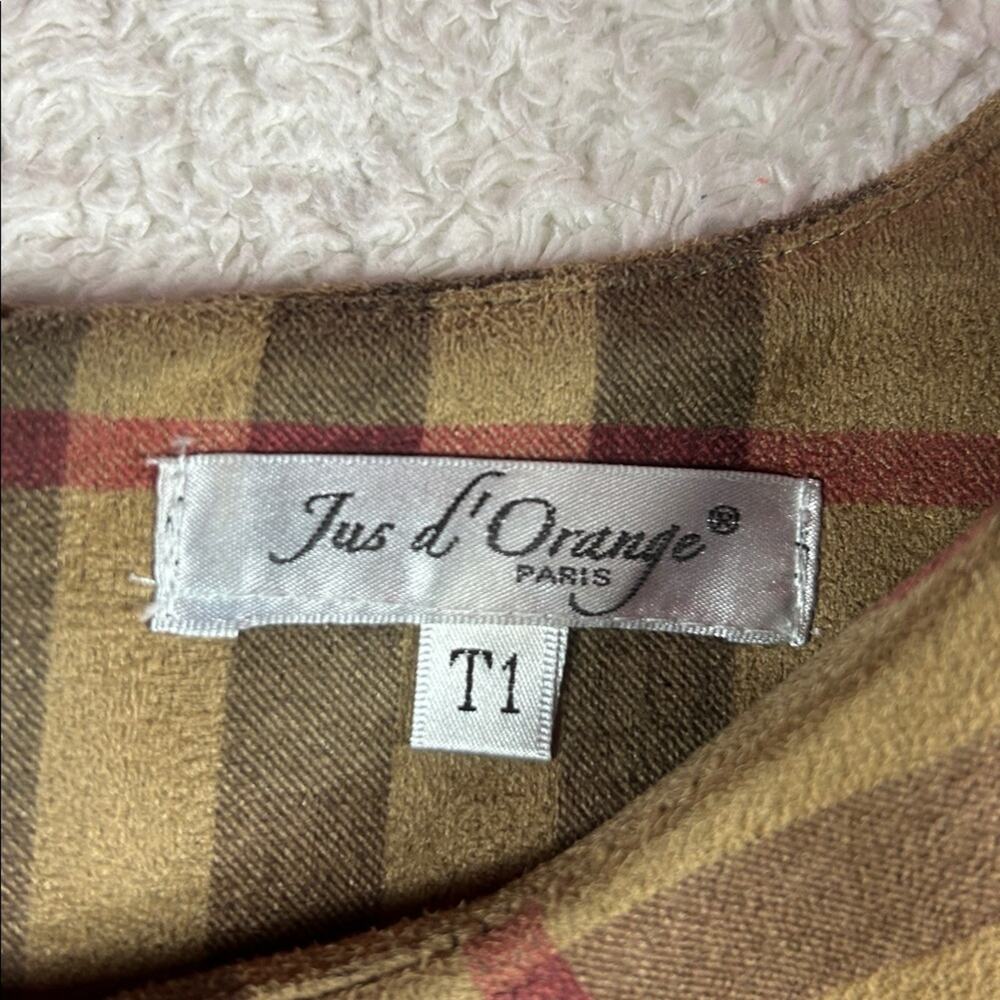 Jus d'Orange Paris tan plaid faux suede sheath dress, T1 or Small - Picture 6 of 9